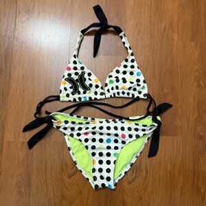 Hurley Women Juniors Swimsuit Medium Polka Dot Bikini White Black